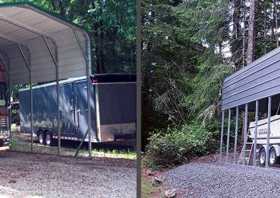 Trailer Next To Metal Garage