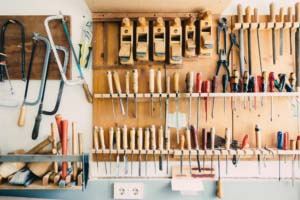 Organized Tools And Equipment In Storage Shed