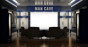 Soccer Themed Man Cave With A Projector Screen