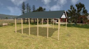 50' x 50' x 20' Open Pole Barn Installed